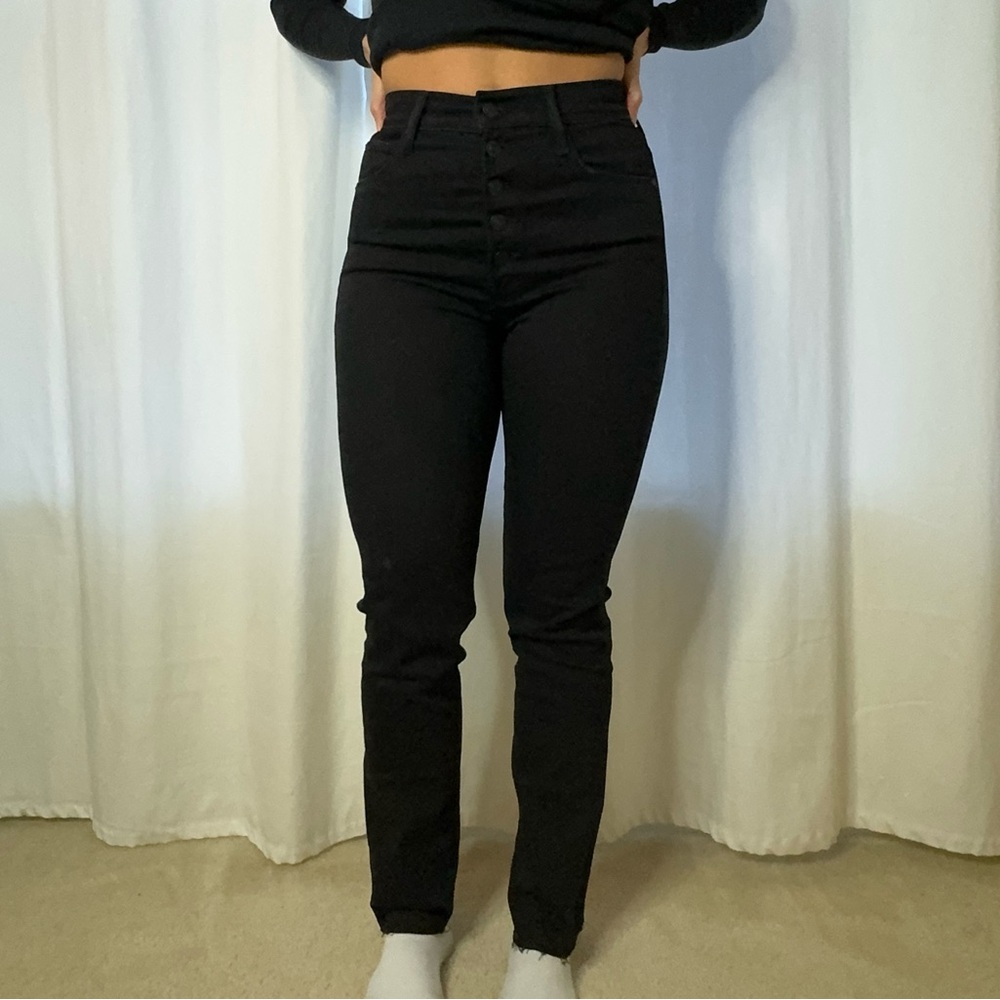 MOTHER Women's High Rise Black Jeans (Button Fly)